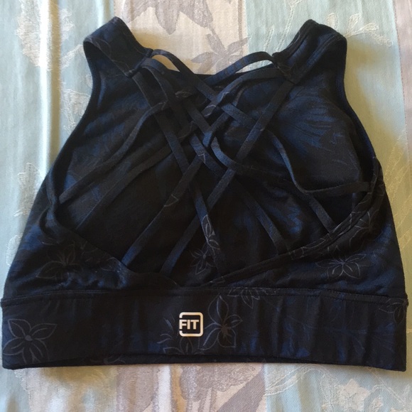 Idealfit High Neck Strappy Blue Sports Bra CropTop - Picture 5 of 6